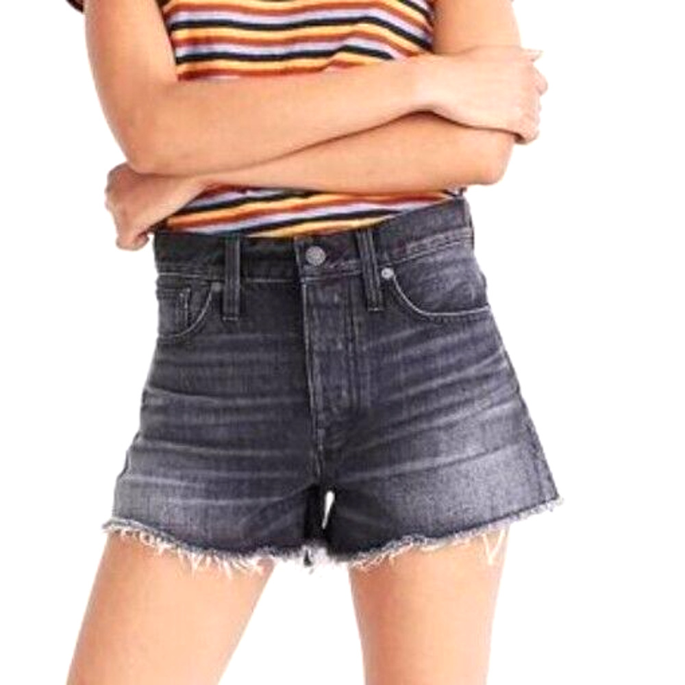 Madewell 27 Relaxed Denim Shorts button fly frayed cut offs cotton Black